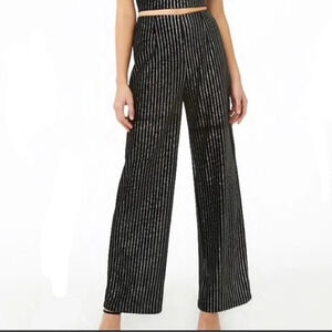 NWT Forever 21 Metallic Black and Silver Velvet Wide Leg Pants Size Small
